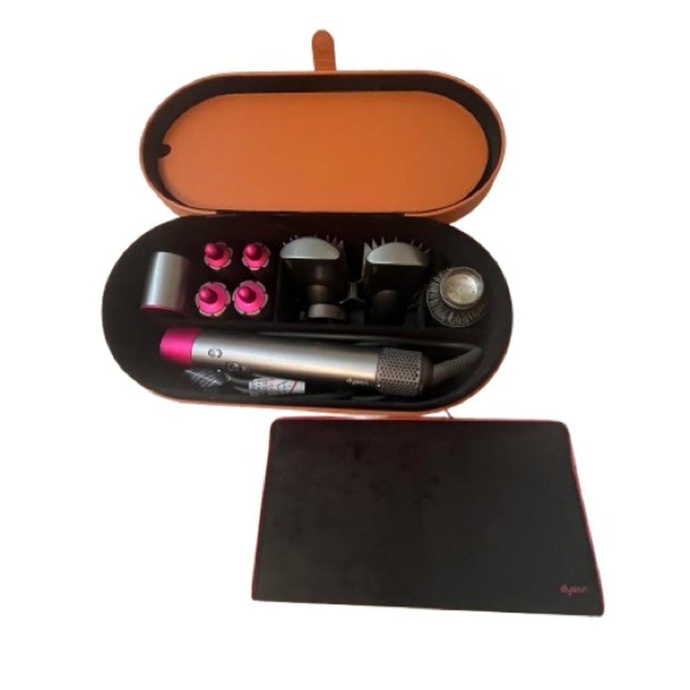 Dyson Airwrap Styler Nickel/Fuchsia with Leather-Like Case & Travel Pouch